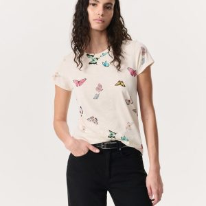 Butterfly Printed Cotton T-Shirt - Ivory Multi