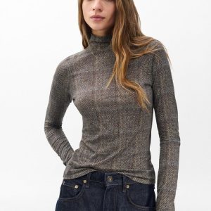 Shaw Plaid Turtleneck Tee - Brown Multi