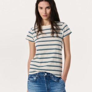 The Slub Striped Tee - Ivory/Blue Multi