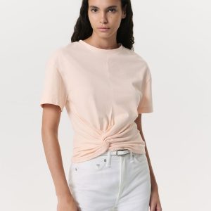 Mica Twist-Detail Draped Cotton T-Shirt - Peach