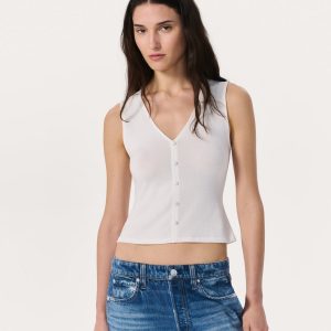 Knit Button Tank Top - Chalk