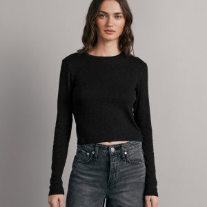 Cropped Longsleeve Rib T-Shirt - Black