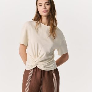 Mica Twist-Detail Draped Cotton T-Shirt - Ivory