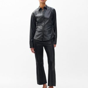 Irina Kick Flare Leather Pants - Black