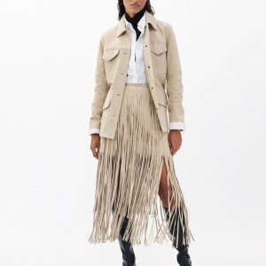 Jasmine Fringed Suede Skirt - Stone