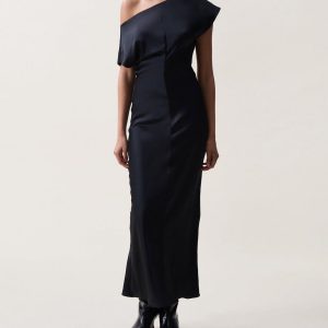 Evelyn Satin Dress - Black
