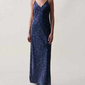 Rissa Satin Slip Dress - Navy Leopard