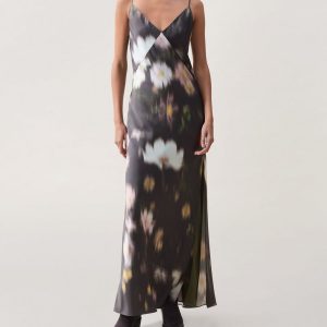Rissa Satin Slip Dress - Yellow Floral