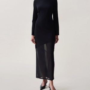 Sascha Mixed-Media Dress - Black