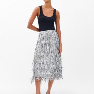 Billie Sequined Tassel Midi Skirt - Gunmetal