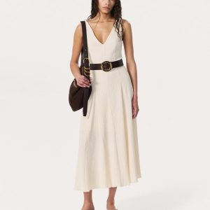 Lou V-Neck Midi Dress - Ivory