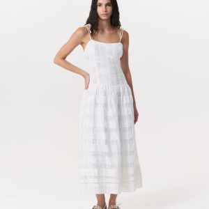 Presley Plaid Cotton-Blend Midi Dress - White