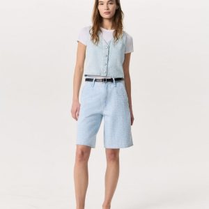 Tailored McKenna Textured Denim Shorts - Sky Blue Tweed
