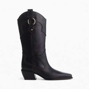 Joni Leather Cowboy Boots - Black