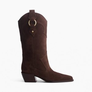 Joni Suede Cowboy Boots - Dark Espresso Suede