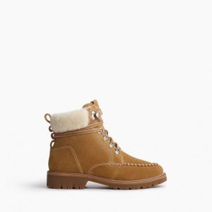 Cameron Suede Shearling Hiking Boots - Caramel Suede Shearling