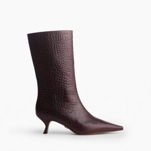 Mott Embossed Leather Boots - Bordeaux Croc