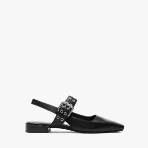Astra Leather Slingback Flats - Black