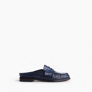 Carter Embossed Leather Mules - Indigo Croc
