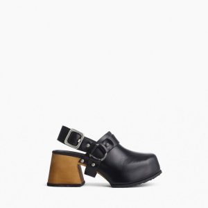Farrah Leather Harness Clogs - Black