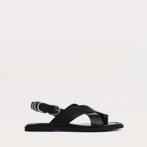 Gia Leather Crossover Sandals - Black