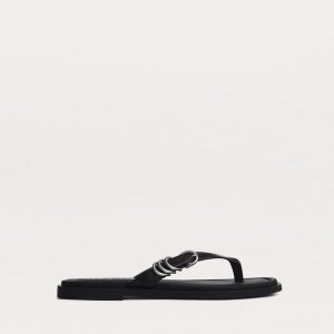 Gia Leather Flip Flops - Black