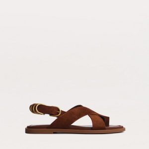 Gia Suede Crossover Sandals - Umber Suede