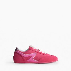 Ultra Slim Retro Runner Sneakers - Hot Pink Suede