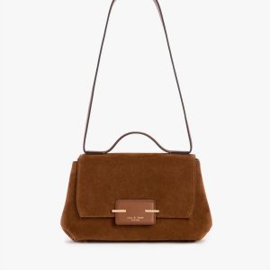 Realm Suede Top Handle Bag - Golden Brown