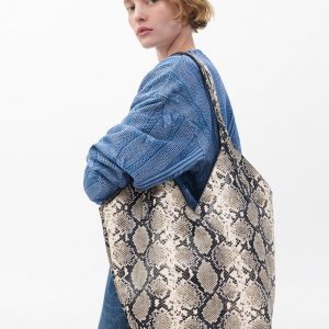 Alix Snakeskin Leather Tote - Natural