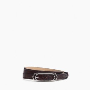Duo Rounded Rebound Embossed Leather Belt - Bordeaux Croc
