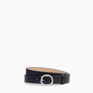 Small Audrey Leather Belt - Indigo Croc