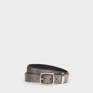 X Boyfriend Metallic Leather Belt - Gunmetal
