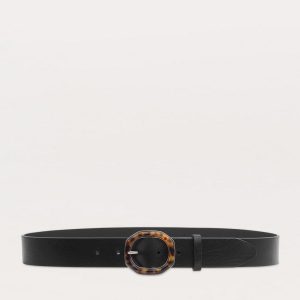 Audrey Tortoiseshell-Buckle Leather Belt - Black Tortoise