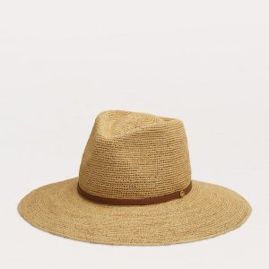 Leather-Trimmed Wide-Brim Raffia Hat - Natural