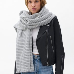 Joni Waffle-Knit Wool Scarf - Grey