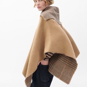 Wendy Reversible Cowl Poncho - Camel Plaid
