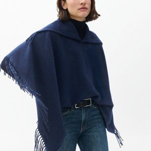 Darcey Italian Wool Cowl Poncho - Navy
