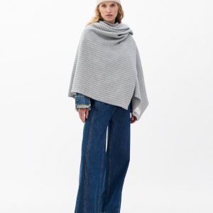 Joni Waffle-Knit Wool Poncho - Grey
