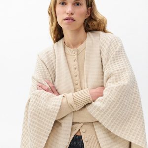 Joni Waffle-Knit Wool Poncho - Oatmeal
