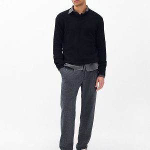 Evan Pleated Italian Houndstooth Trousers - Black/Grey