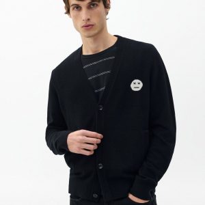 Sour Face Wool Cardigan - Black