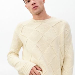 Hand-Knit Entrelac Wool Sweater - Ivory