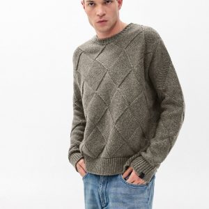 Hand-Knit Entrelac Wool Sweater - Charcoal