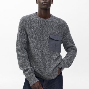 Walker Marled Mixed-Media Sweater - Grey Multi