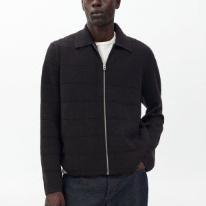 Melrose Full-Zip Windowpane Wool Sweater - Brown