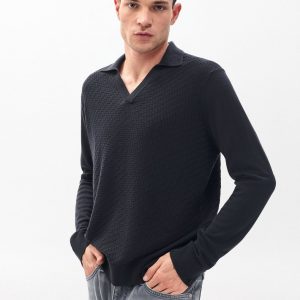 Charles Johnny Collar Wool Polo - Washed Black