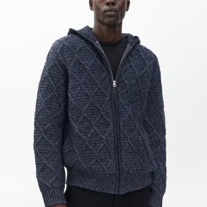 Cable-Knit Full-Zip Hoodie - Navy Multi