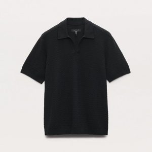 Zuma Herringbone Knit Polo Shirt - Black