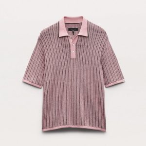 Harvey Striped Knit Polo Shirt - Grape